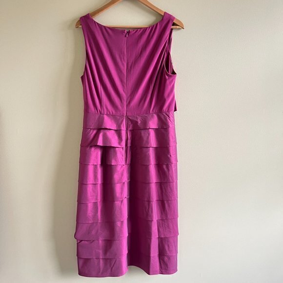 ADRIANNA PAPELL FUSHIA SLEEVELESS PLEATED V NECK DRESS WOMENS PLUS SIZE 14W - Picture 7 of 7